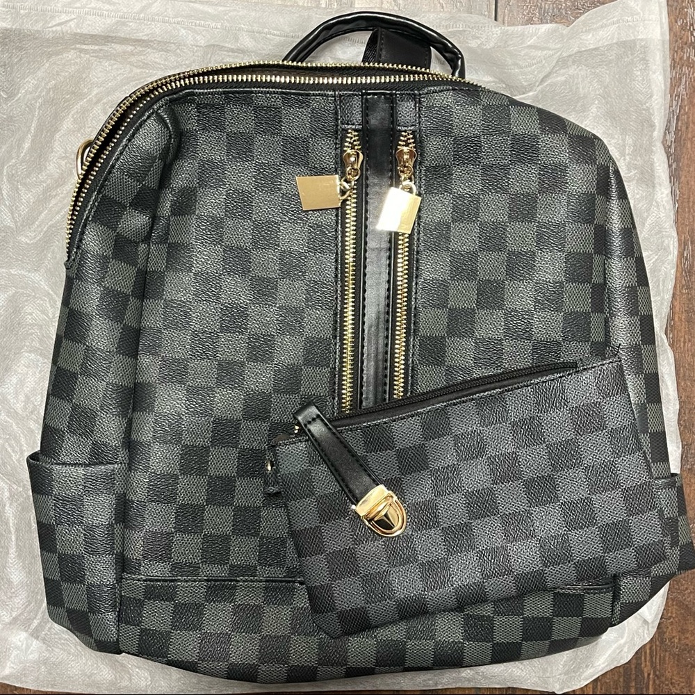 Checkered Backpack + Coin Purse